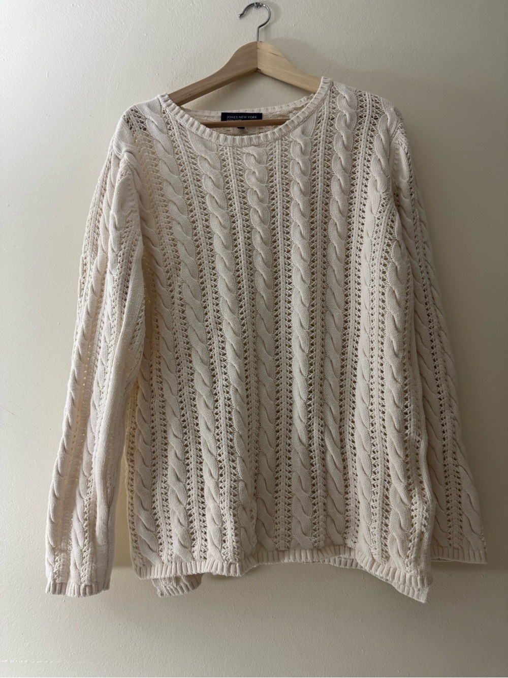 Jones New York Cream Cable Knit Crewneck Sweater 99% cotton
